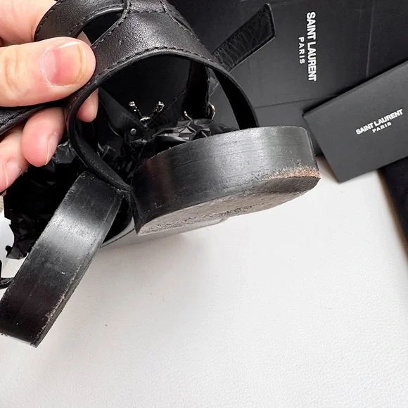 Saint Laurent Black Strappy YSL logo flat sandals black silver 37 + box - Picture 7 of 16
